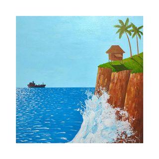 Sa Probinsya, acrylic landscape seascape bahay kubo painting furniture wall decor display, 60 x 60 cm