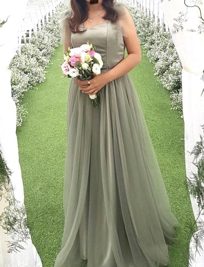 Sage Green Long Gown, Women's Fashion, Dresses & Sets, Evening dresses