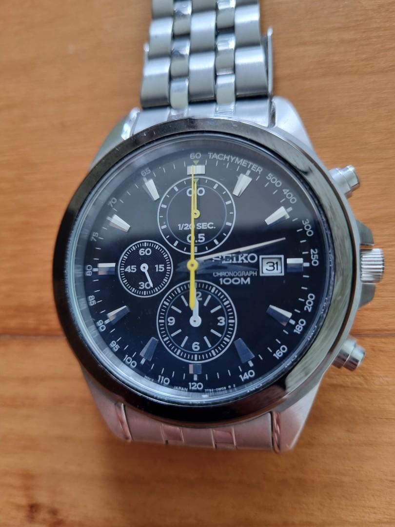Seiko Men's 7T92-0PP0 Black Yellow Chronograph Quartz Steel Band Watch,  Men's Fashion, Watches & Accessories, Watches on Carousell
