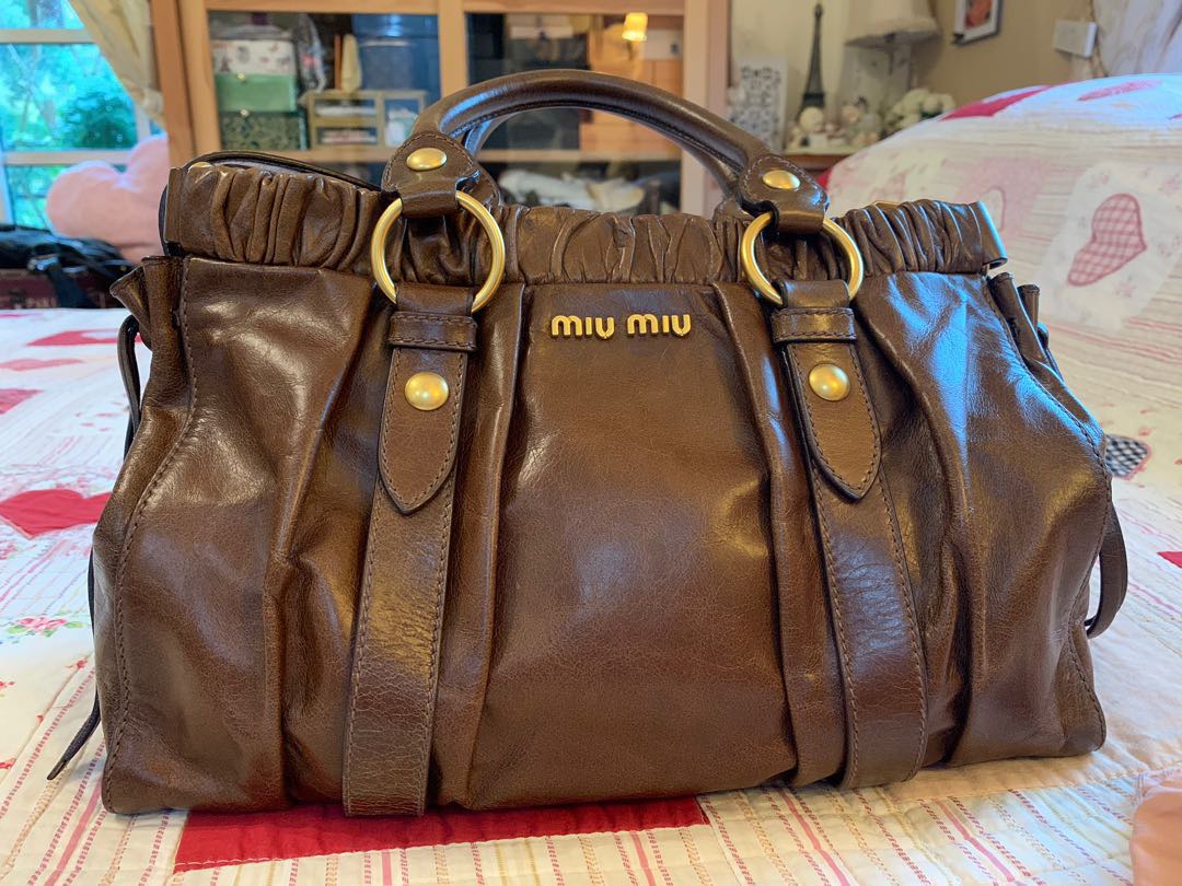 バッグ miu miu vitello lux 2way bag dark brown 🎀Sept Special🌻Miu Miu Vitello Lux 2way bag🌻, Luxury, Bags