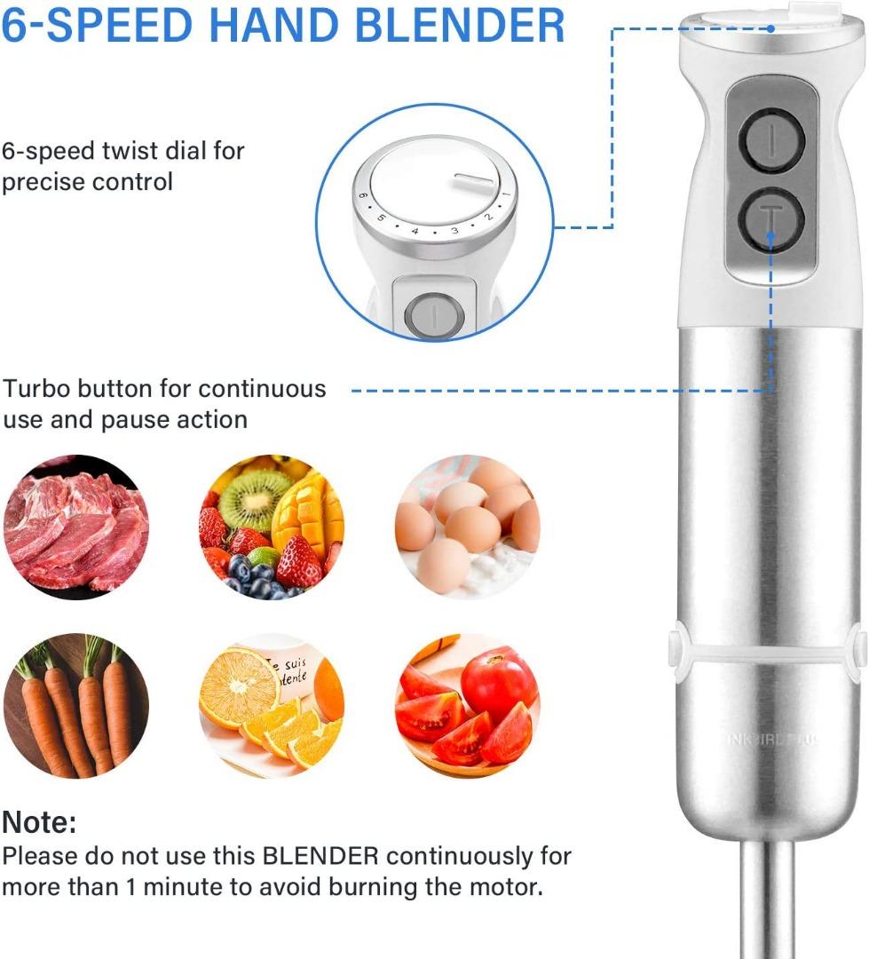 [sg stock] Inkbird Hand Blender 4in1 Stainless Steel Stem with Chopper and Whisk 6Speed