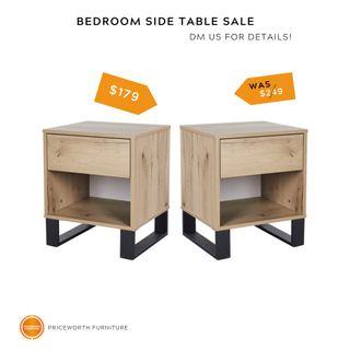 Side Table- Natural Oak Finish, Bedframe Available, DOUBLE DEAL