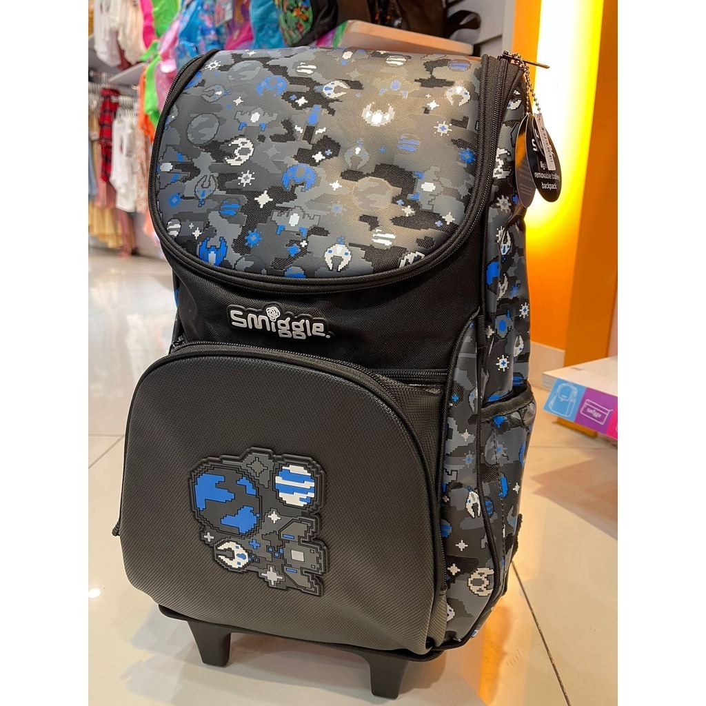 Smiggle Hide Trolley Backpack Black Game, Fesyen Wanita, Tas
