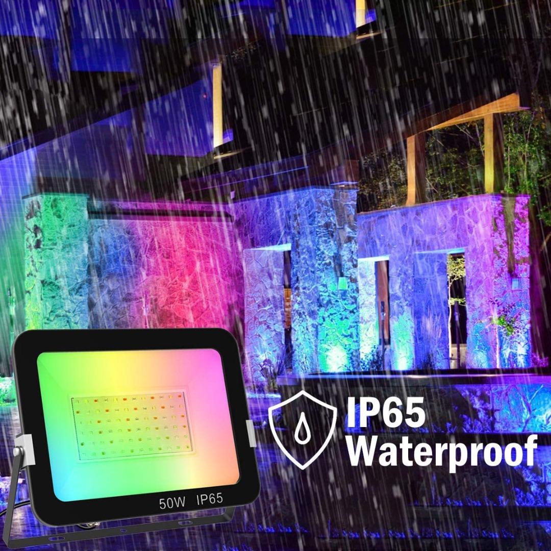 T-SUN RGB Flood Lights 50W, LED Flood Lights RGB Color Changing Floodlights  with Remote Control, IP65 Waterproof Indoor Outdoor Dimmable Decorative  Floodlight for Garden,Yard,Party,Patio (50W, 1 pack) UK Plug, Furniture   Home