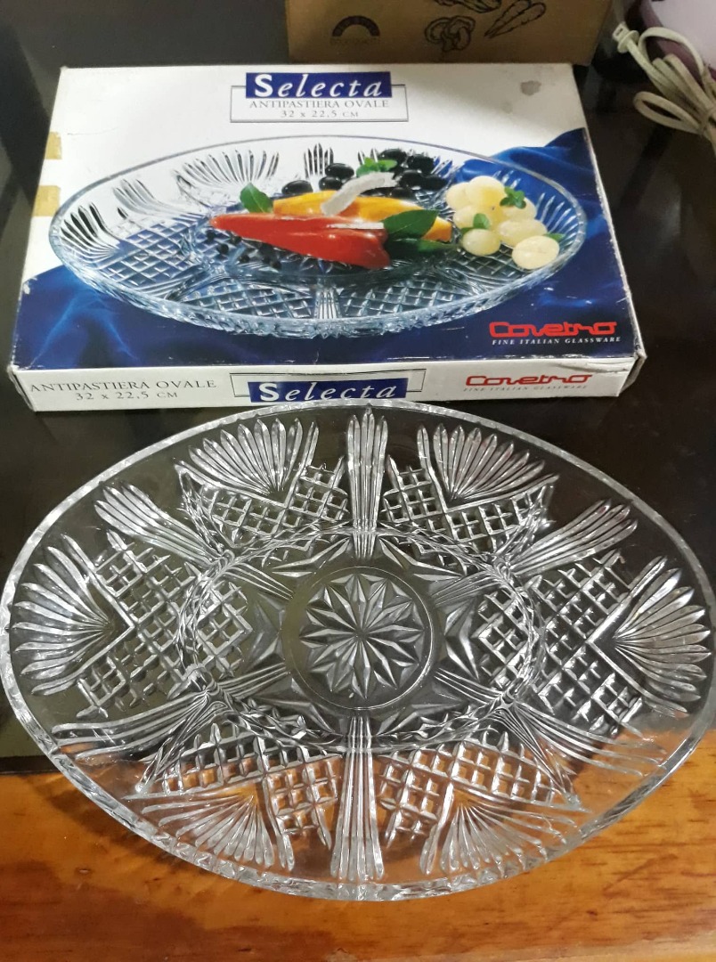 Vintage Covetro Italy Pressed Glass Divided Serving Tray Pineapple