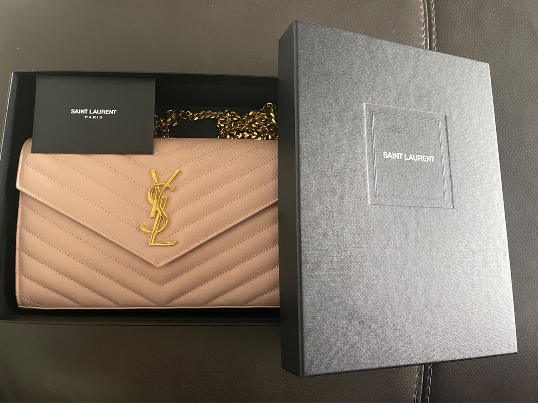 Yves Saint Laurent (YSL) Wallet on chain Pale blush, Luxury, Bags