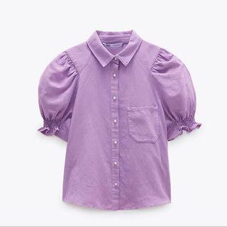 Zara Purple Linen Puff Sleeves