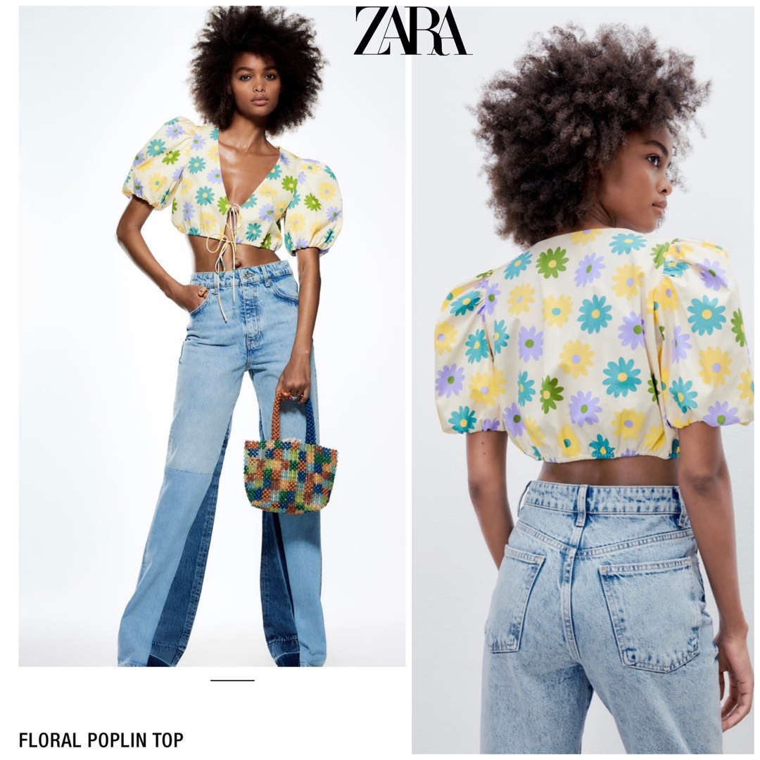 ZARAFloral Poplin Top, Women's Fashion, Tops, Blouses on Carousell