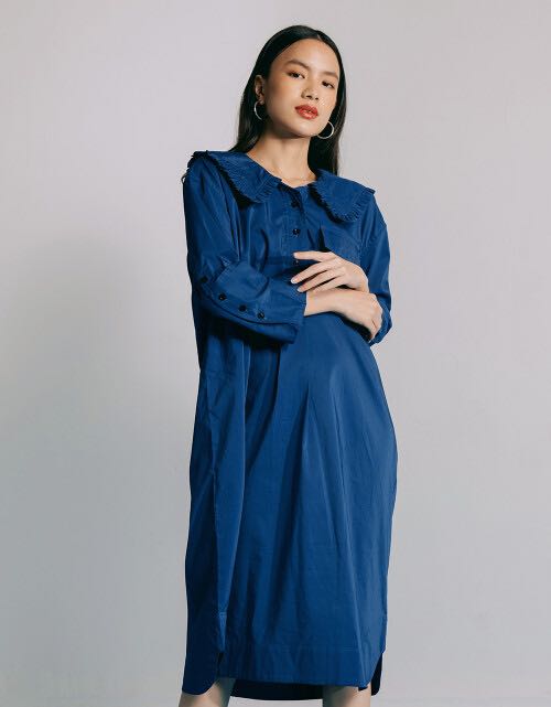 ATS The Label Cotton Midi Dress Blue Navy