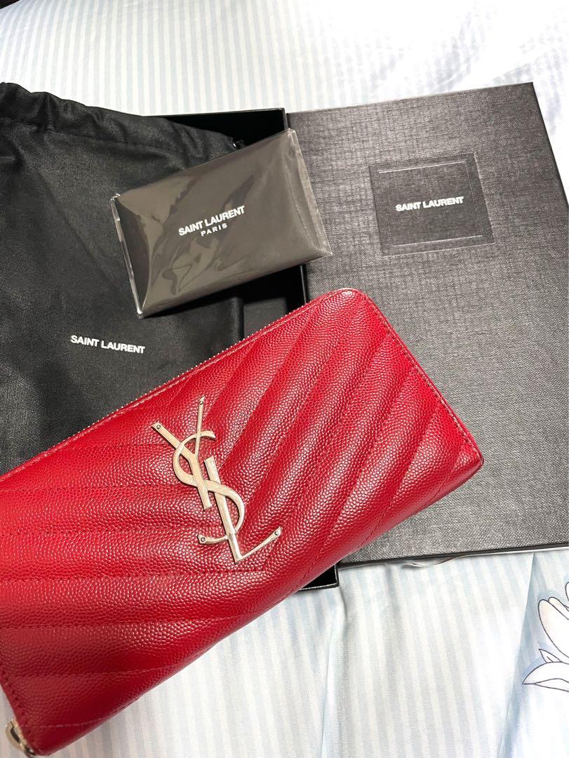 YSL Yves Saint Laurent Monogram Matelasse Leather Zip-Around Wallet Black