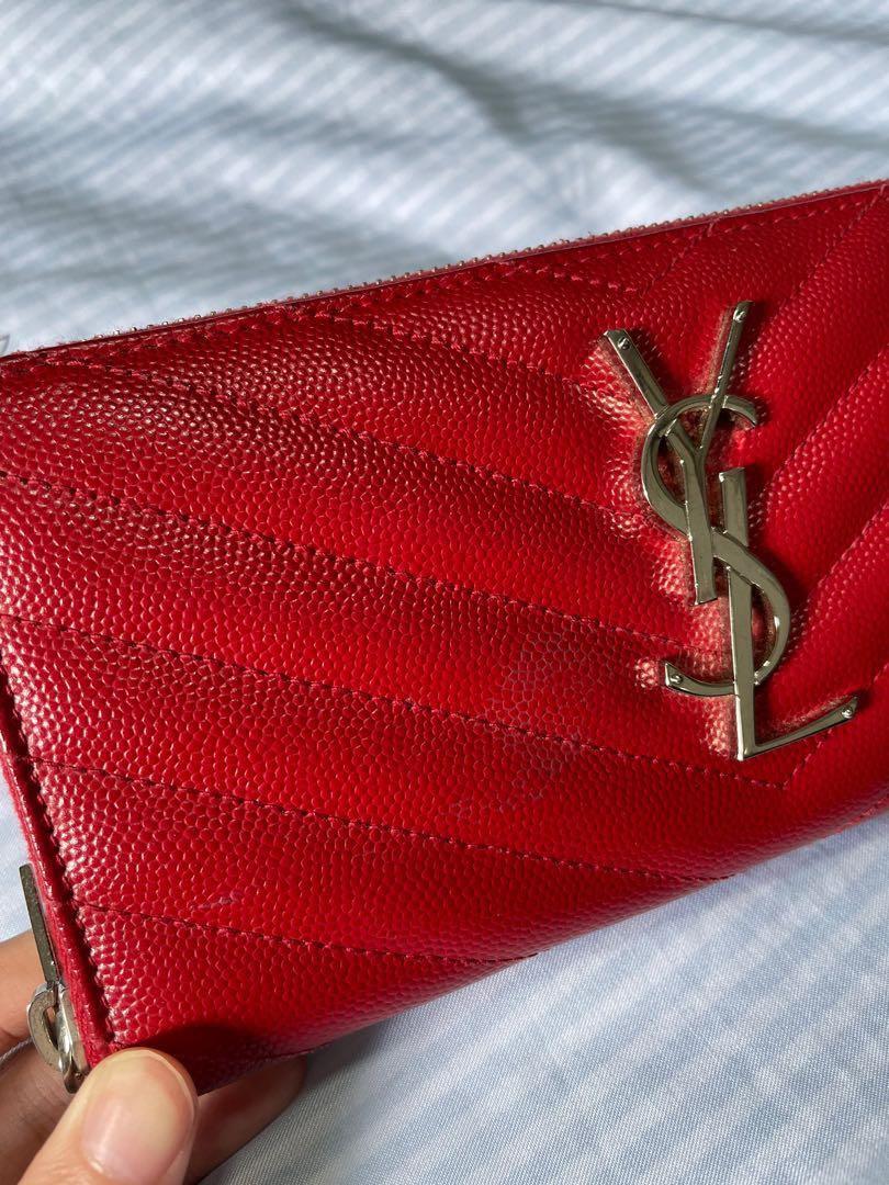 Ysl Classic Monogram Zip Around Matelasse Chevron Wallet, Red