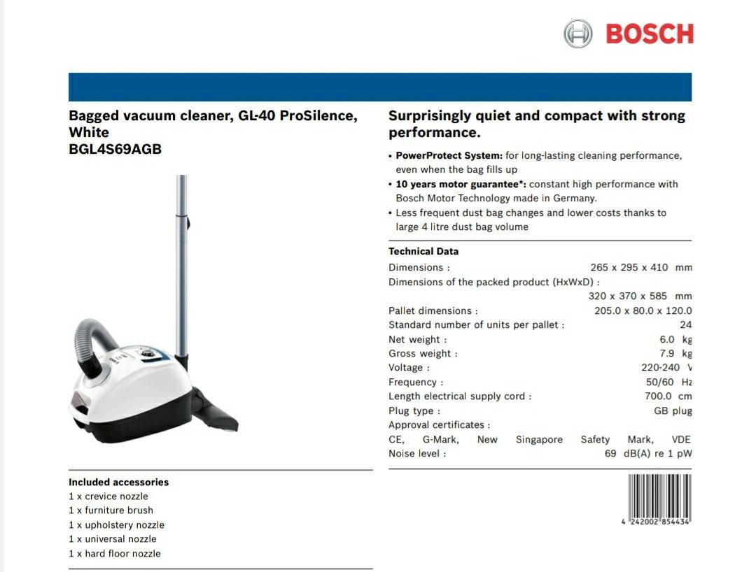 Bosch GL40 vacuum with Hepa filter, TV & Home Appliances, Vacuum