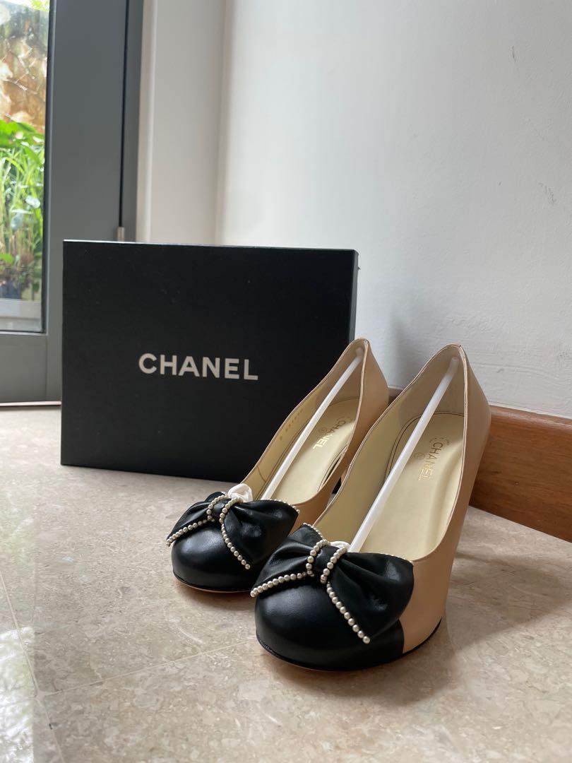Chanel tan and best sale black heels