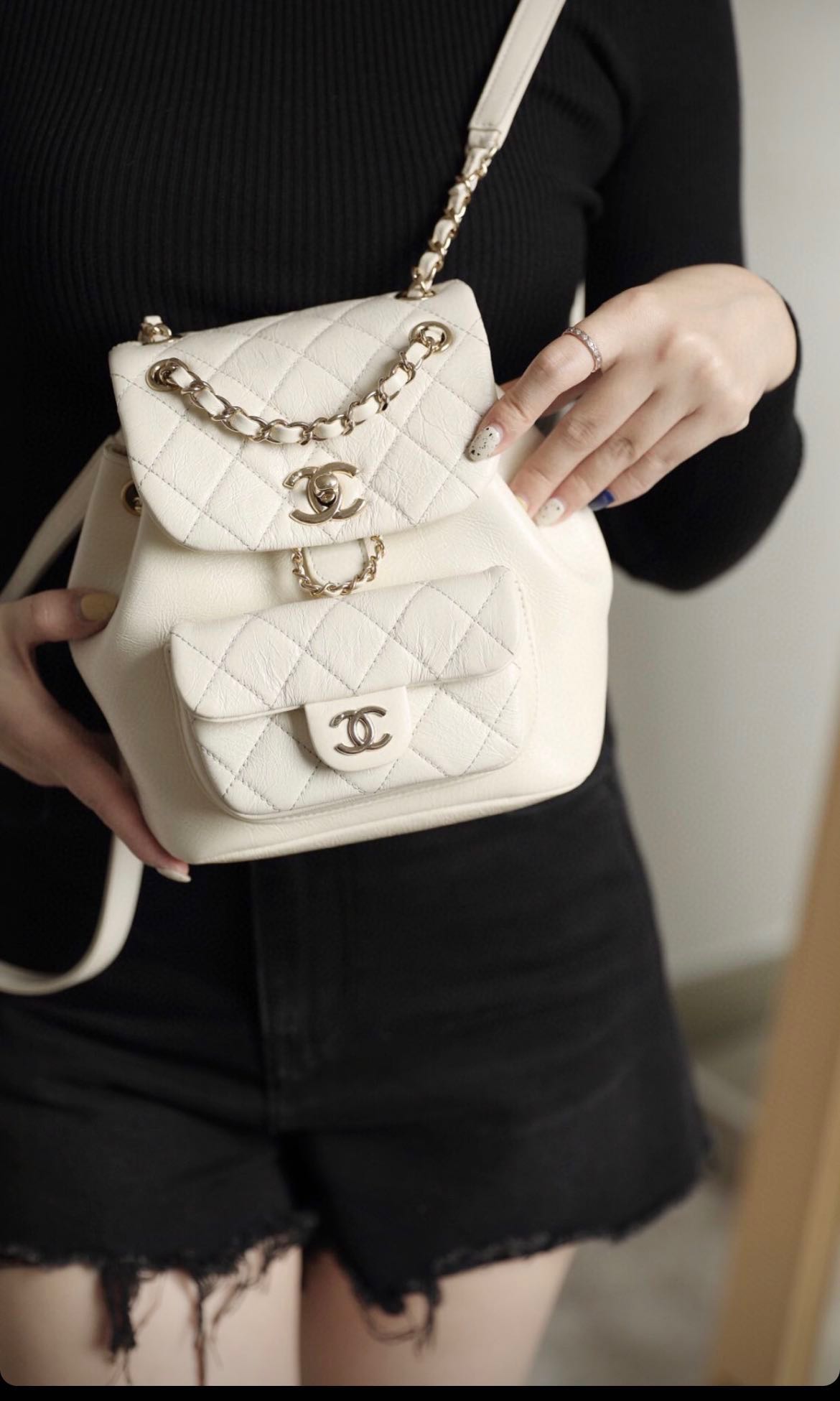 Chanel Quilted Small Duma Drawstring Backpack White Lambskin – Coco  Approved Studio