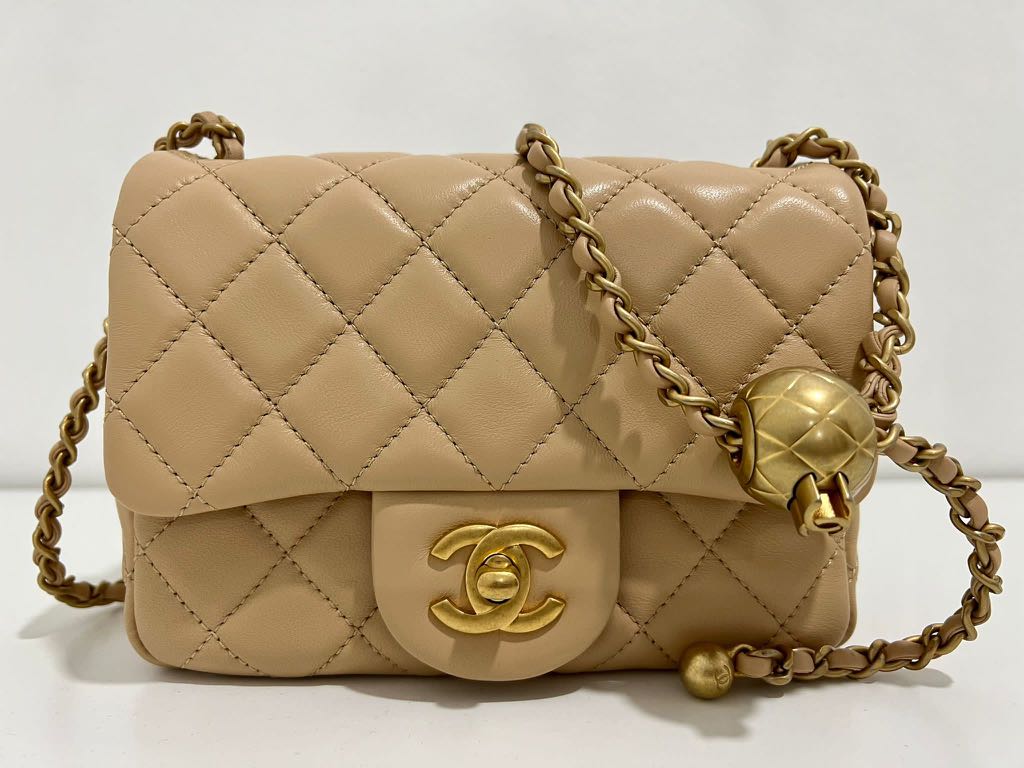Chanel Mini Rectangular Flap Lambskin Beige / Ghw, Luxury, Bags & Wallets  on Carousell