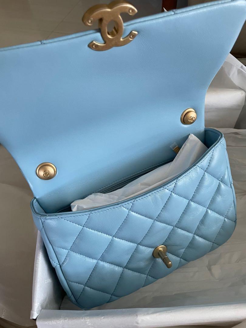 CHANEL Lambskin Quilted Mini Lacquered Chain Flap Blue 1189153