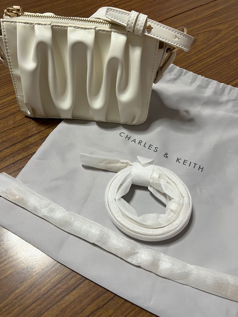 Charles and Keith Beaded Strap Ruched Shoulder Bag, Women's Fashion