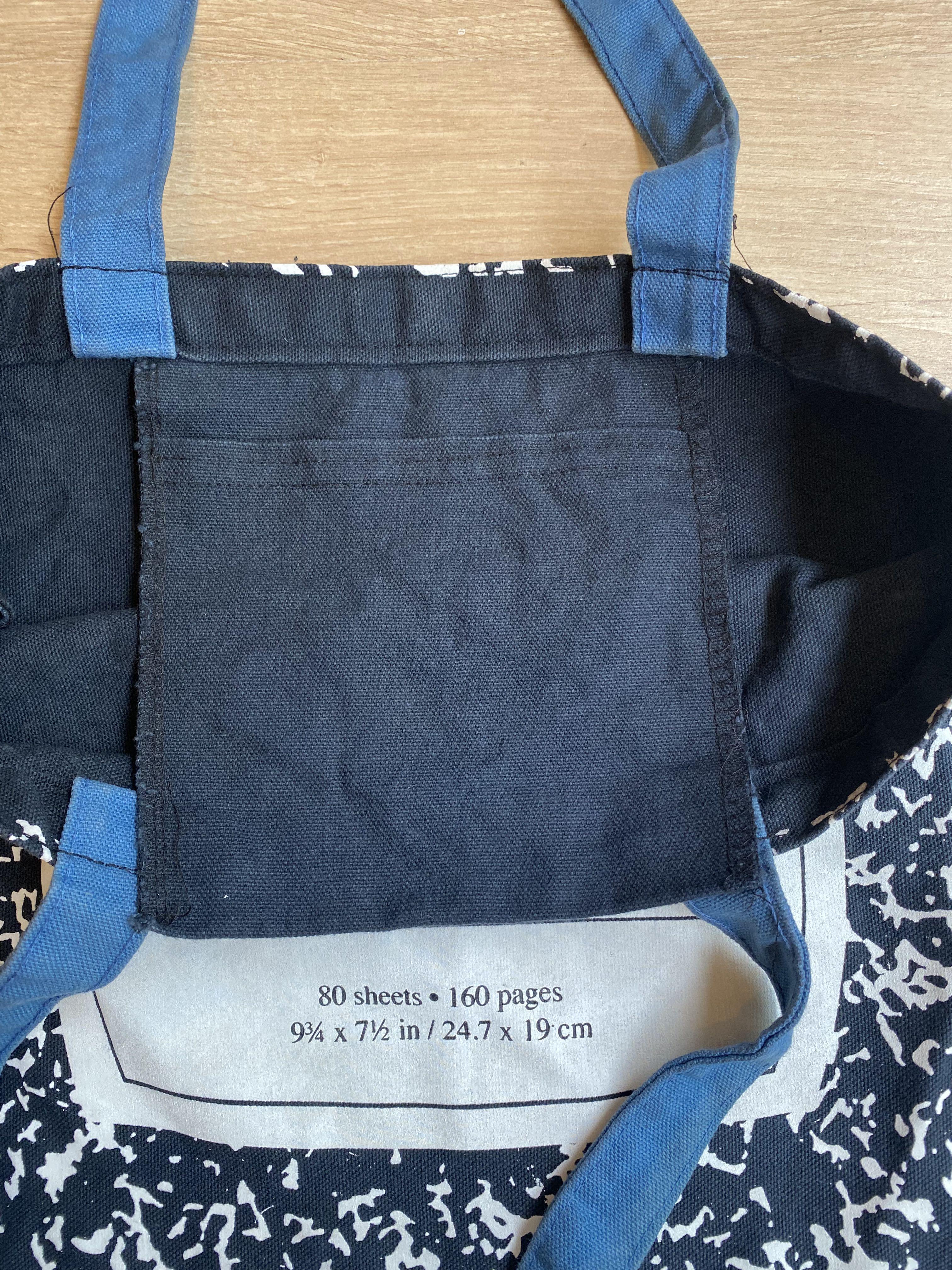 Composition Book Tote Bag (Category: Tote Bags) located in Quezon City. Submitted by odds_ends (Listing ID 1176460075, Image 2). Description: Open Top Canvas with one inner pocket (43cm x 35cm).