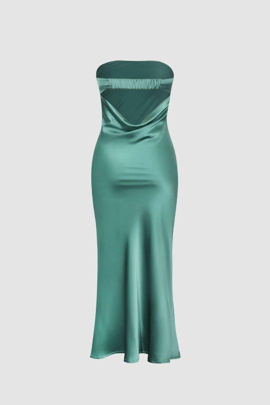 emerald green strapless midi dress Midi Green Wedding Guest Dress: Mac Duggal 27594 Emerald Multi / 2 main image 1