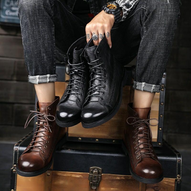 EU38 48 highly quality leather Martin style ankle boots breathable