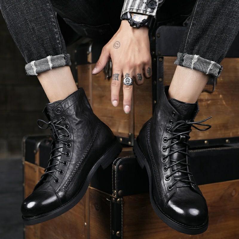EU38 48 highly quality leather Martin style ankle boots breathable comfortable anti slip
