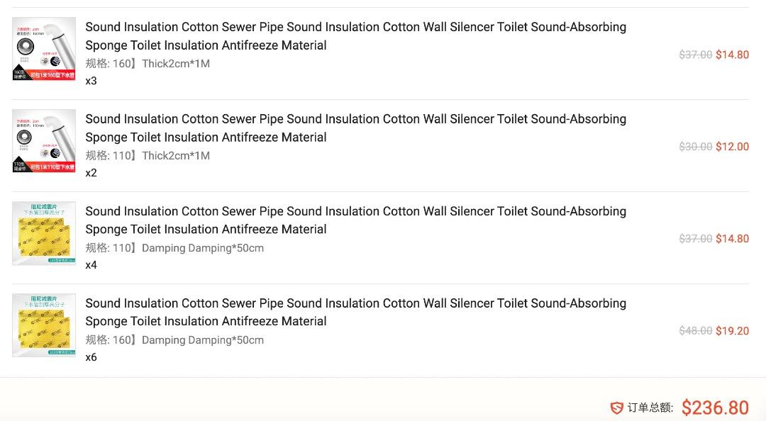 HDB noisy drain pipe sound insulation cotton + damper, Furniture & Home