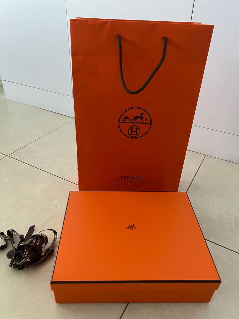 HERMES box & paper bag with ribbons, Luxury, Bags & Wallets on Carousell