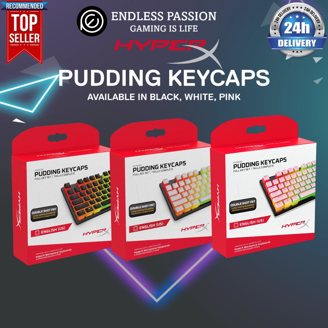 HyperX Double Shot PBT Pudding Keycaps (Black/White/Pink), Computers