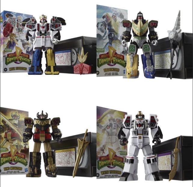 [In hand] Hasbro Lightning Collection Mighty Morphin Power Rangers MMPR  Retro VHS Wave 2: Black and Gold Dino Megazord, Dragonzord, Battle Mode  White