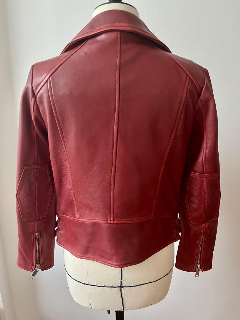 Leather Biker Jacket Zara Burgundy XS