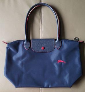Longchamp Le Pliage Club Medium Long Handle Navy Blue Red