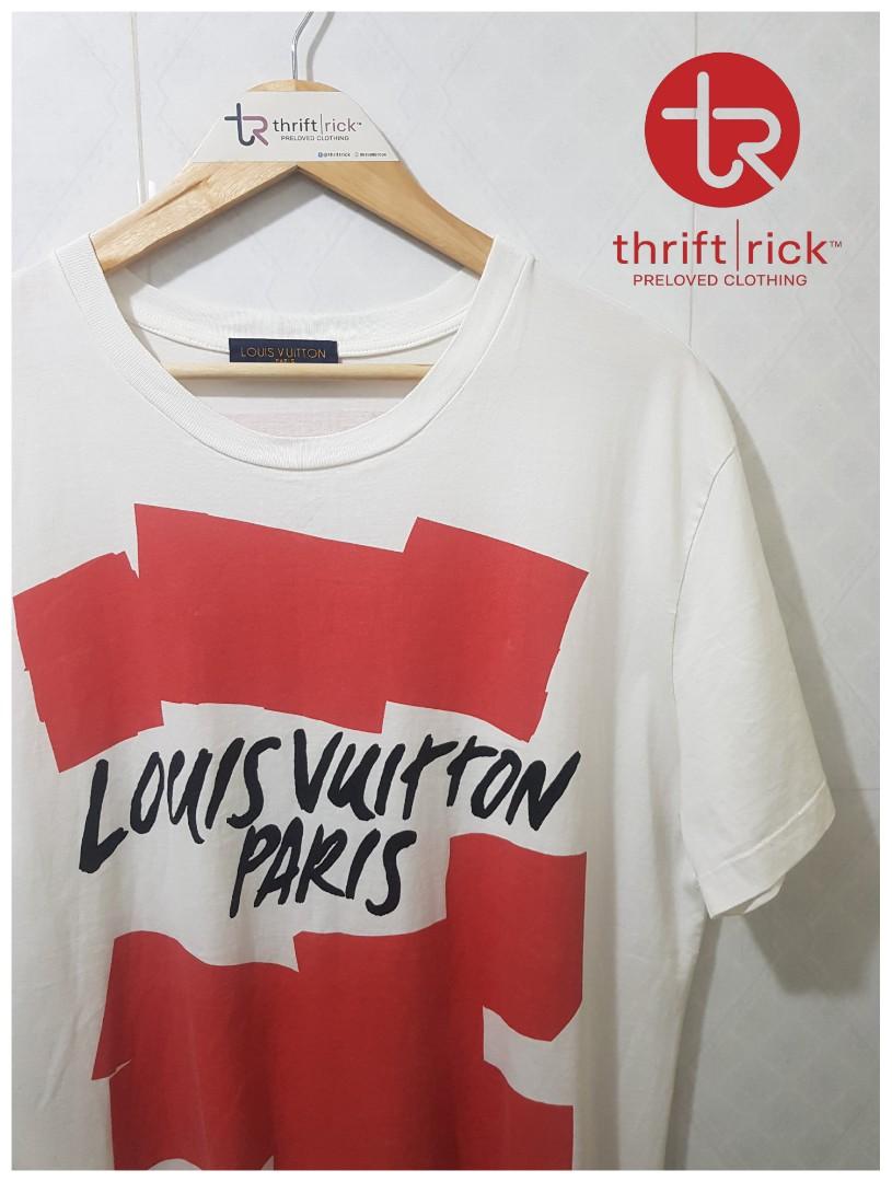 louis vuitton malletier white red slogan logo t shirt xxl small mark