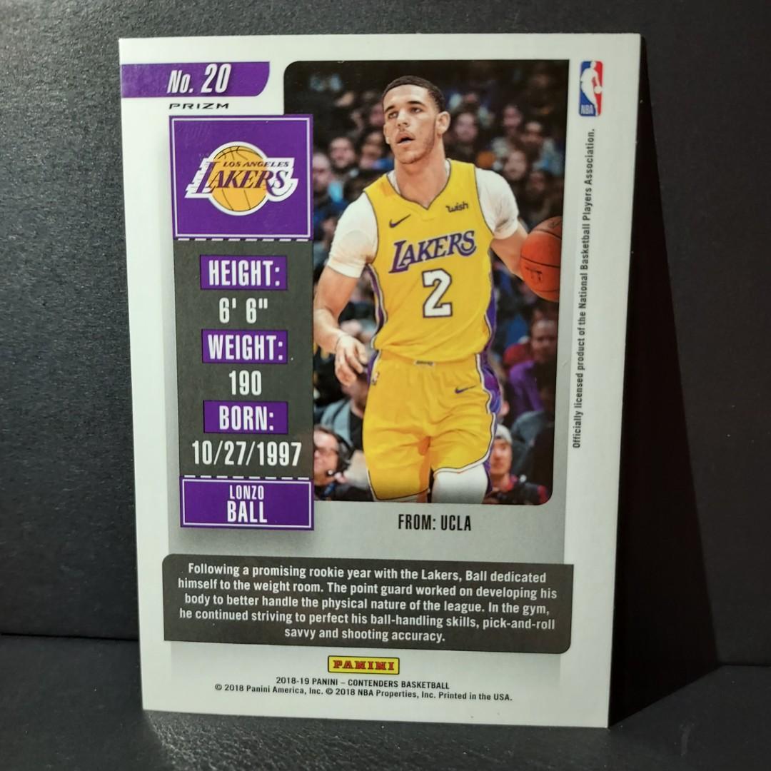 Panini Lakers No 20 Follower$140 Lonzo Ball 2018-19 Panini
