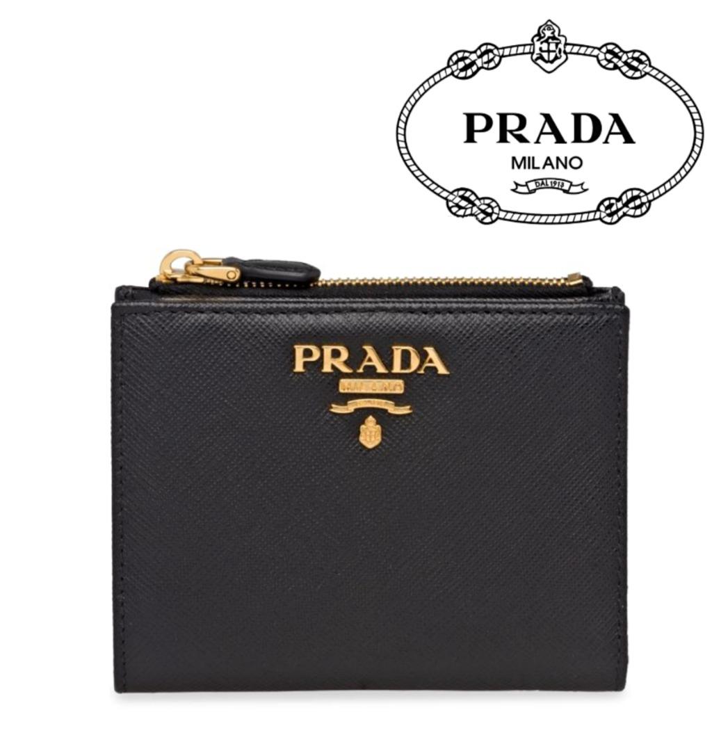 New Prada Original logo-plaque compact wallet / Card Holder Black / Pink /  Blue Collection Wallet For Women Come With Complete Set Suitable for Gift ,  Women's Fashion, Bags & Wallets, Wallets