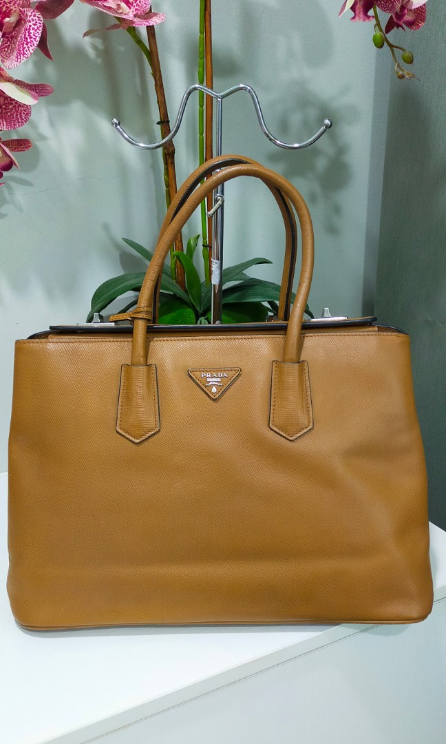 PRADA Saffiano Cuir Twin Camel selected bundle bag, Luxury, Bags & Wallets  on Carousell