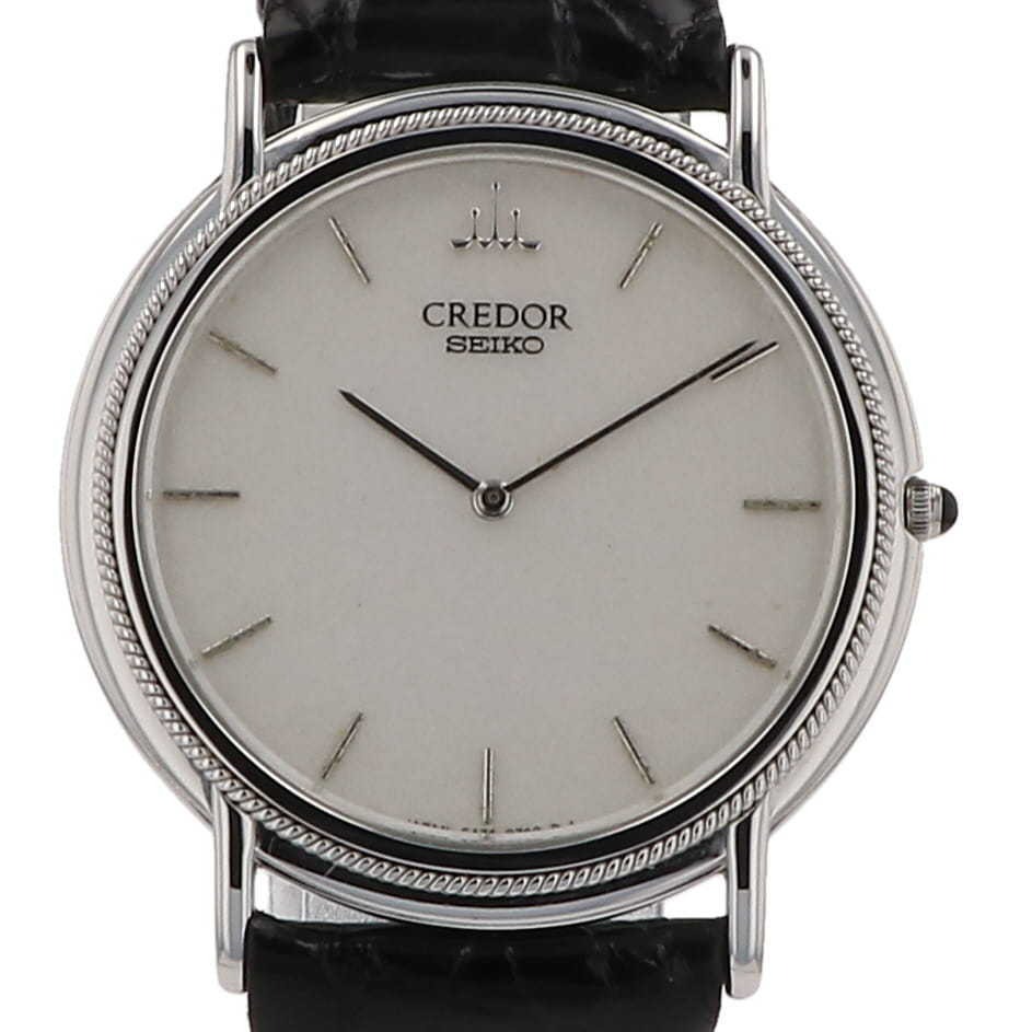SEIKO Credor 5A74-0440 watch WG leather quartz silver ladies, 名牌 