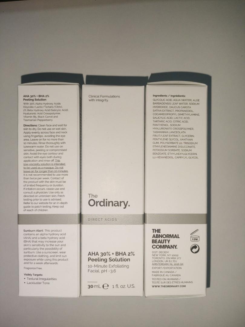 The Ordinary AHA 30% + BHA 2% peeling solution 30ml, Beauty & Personal ...