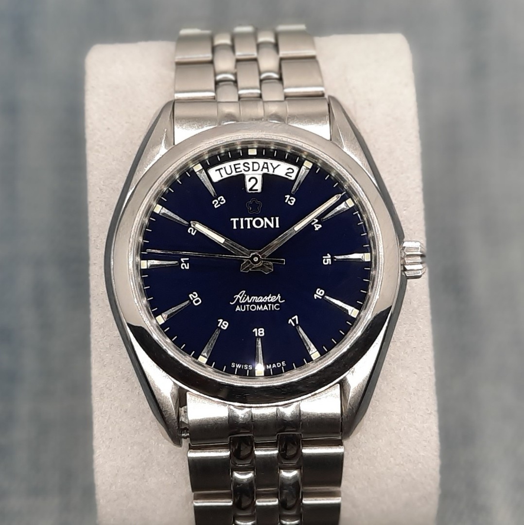 Titoni Airmaster Day And Date Blue Dial Swiss Made Automatic Watch, Men ...