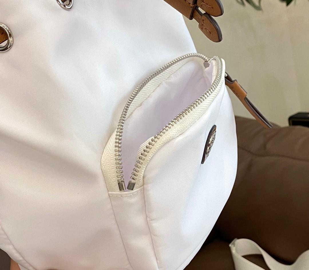 AUTH NWT $298 Tory Burch Virginia Recycled Nylon Top Handle Bucket Bag In  White
