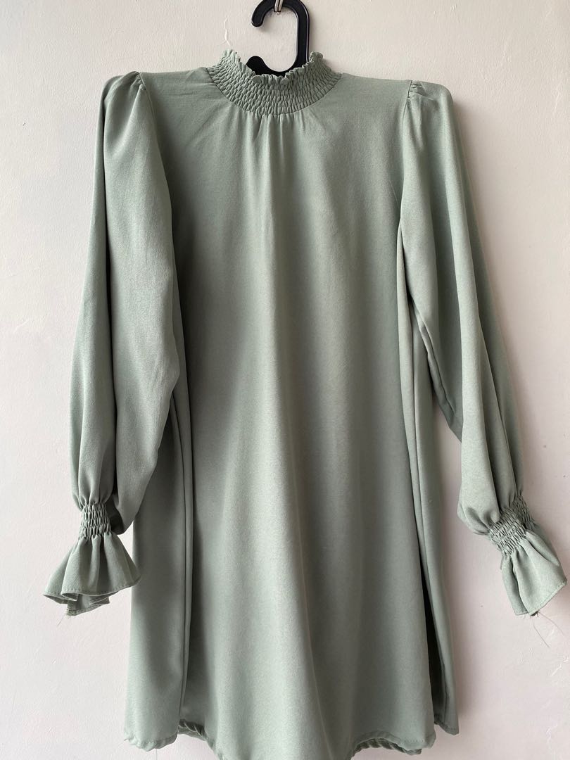 Tunik warna hijau sage (lucu bgt), Fesyen Wanita, Pakaian Wanita