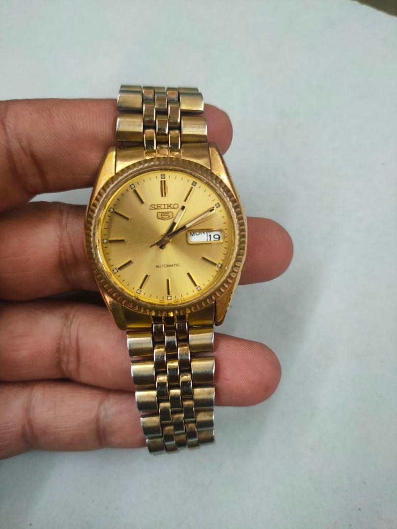 SEIKO 5 DAY-DATE SNXJ94 ,7S26-0500 BACK SCALE GOLD DIAL AUTO MEN WATCH,  Men's Fashion, Watches & Accessories, Watches on Carousell