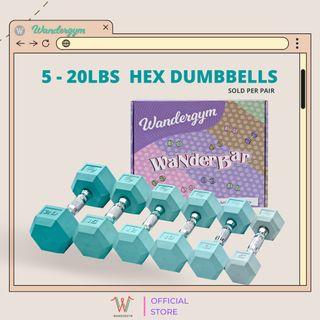 Wandergym 5Lbs, 8Lbs, 10Lbs, 12,Lbs, 15Lbs, 20Lbs Wanderbar Hex Dumbbells Mint-Gradient Edition