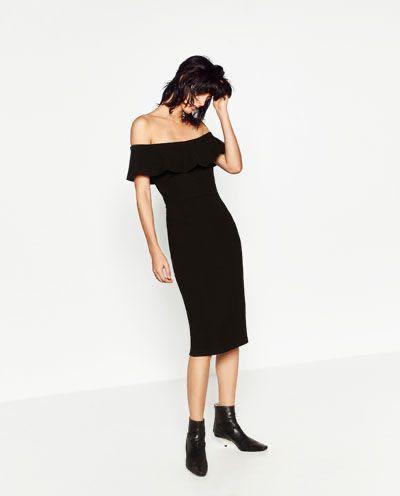 black off the shoulder dress zara Black and Ivory Off Shoulder Maxi Dress