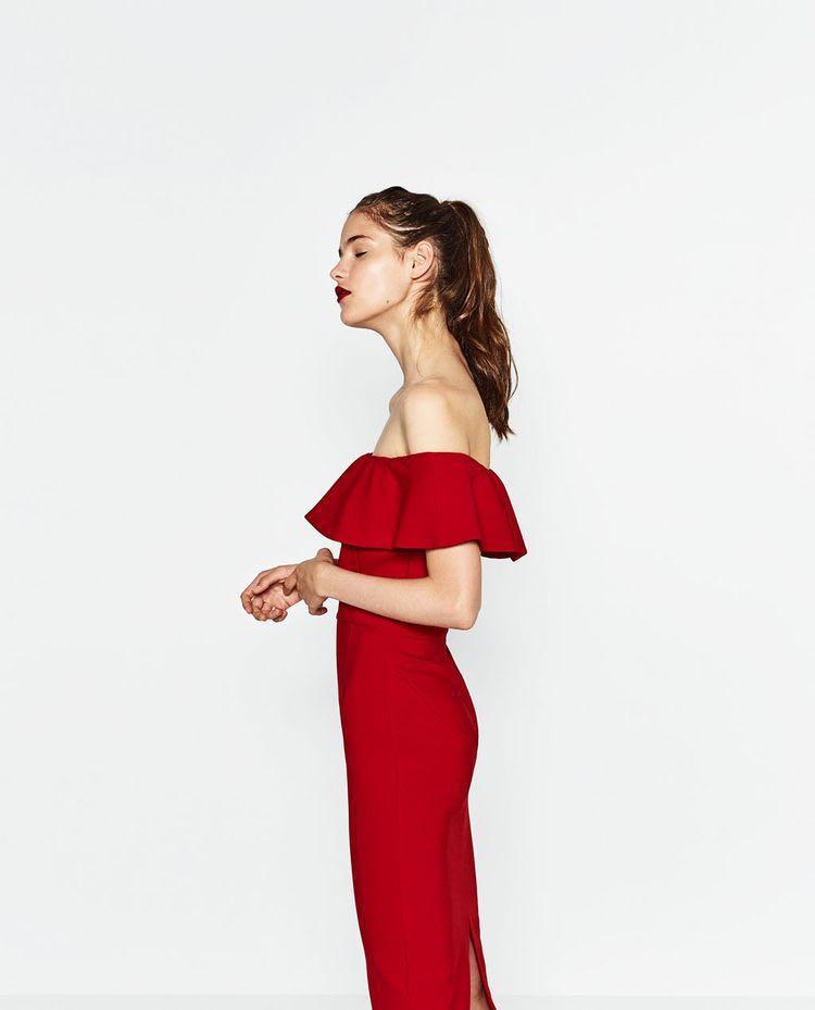 Zara red off sales the shoulder dress