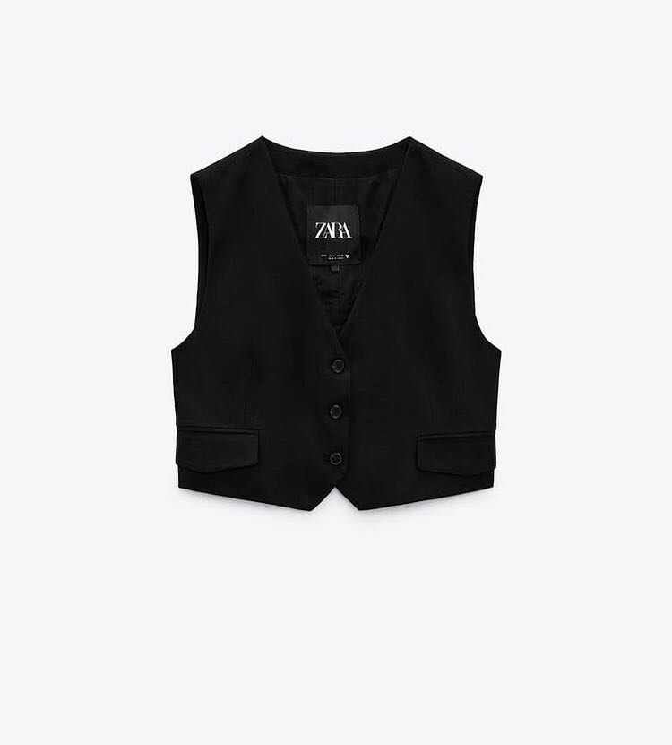 Zara linenblend waistcoat, Women's Fashion, Tops, Others Tops on Carousell