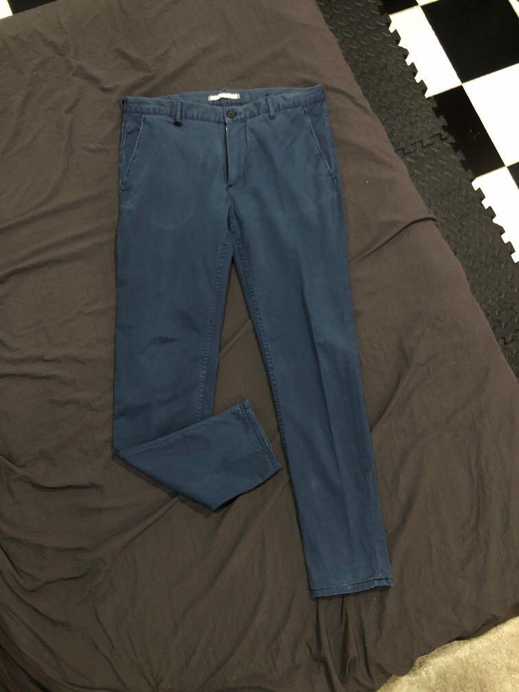Zara Man Slacks Navy Blue, Men's Fashion, Bottoms, Trousers on Carousell