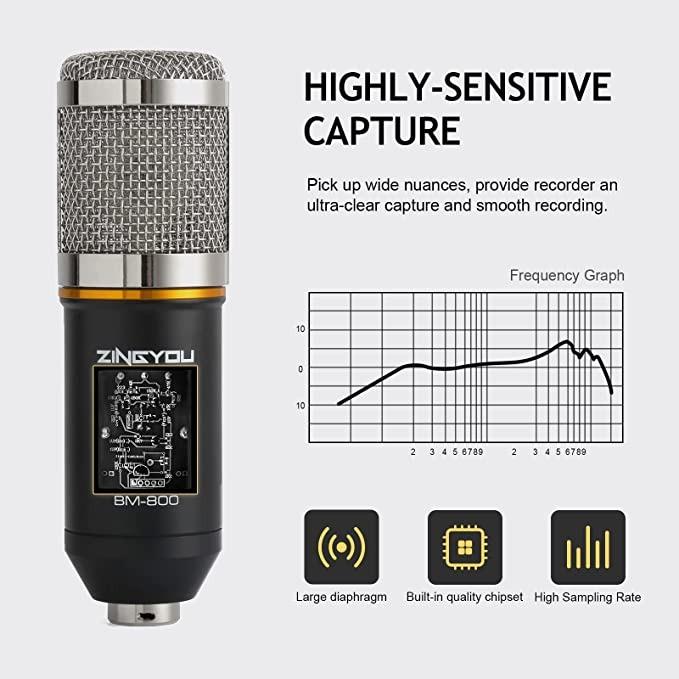 ZINGYOU Condenser Microphone Bundle, BM800 Mic Kit with Adjustable Mic