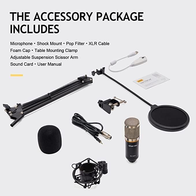 ZINGYOU Condenser Microphone Bundle, BM800 Mic Kit with Adjustable Mic