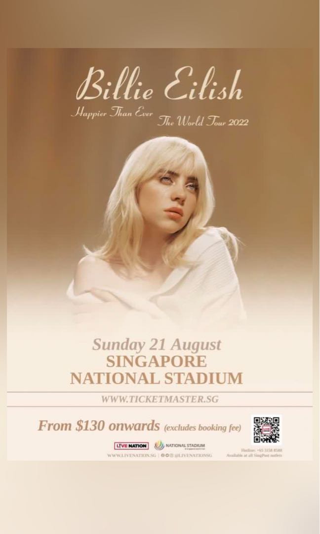 2 x Billie Eilish Singapore Concert Tickets Row 119A, Tickets