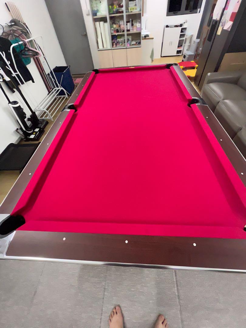 9ft pool table (Category: Tables & Sets) located in Singapore. Submitted by ky186 (Listing ID 1176806721, Image 3). Description: 9ft slate pool table. Impulsive buy, less than 6 months old. Rarely play, clearing space In office. Comes with a box of chalk, balls, racks, assist cue. Slight nego Please arrange for your own delivery..